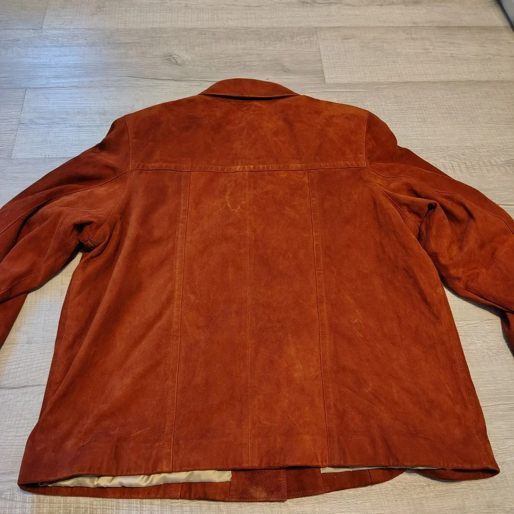 Orvis Womens XL Burnt Orange Suede Leather Jacket Button Front Coat Brown VTG 90